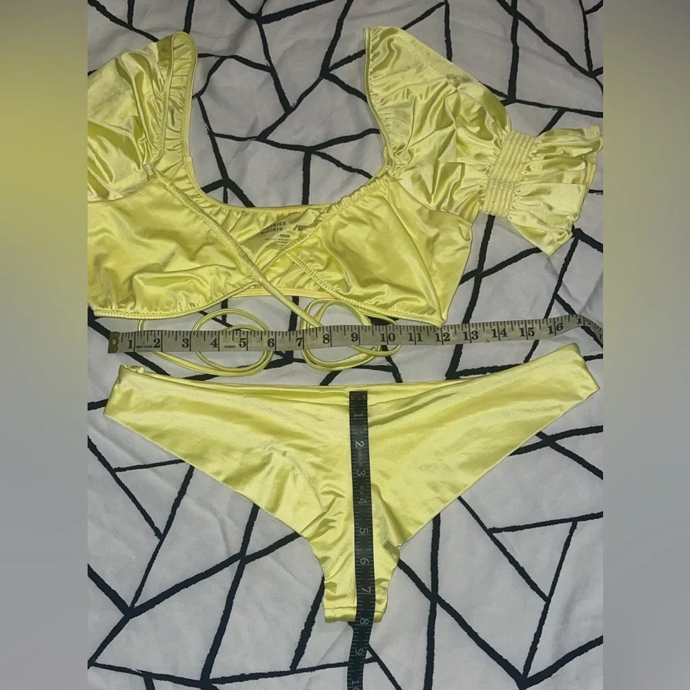 Frankies Bikinis SET NWOT Marina Satin Cheeky Btms(L) Carly Ruffle Satin Top (M)